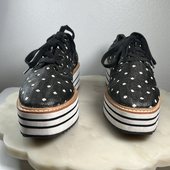 ZARA-Striped Platform Derby Canvas Shoes-Black/White Polka Dots-Size 39/8.5 - Picture 3 of 12